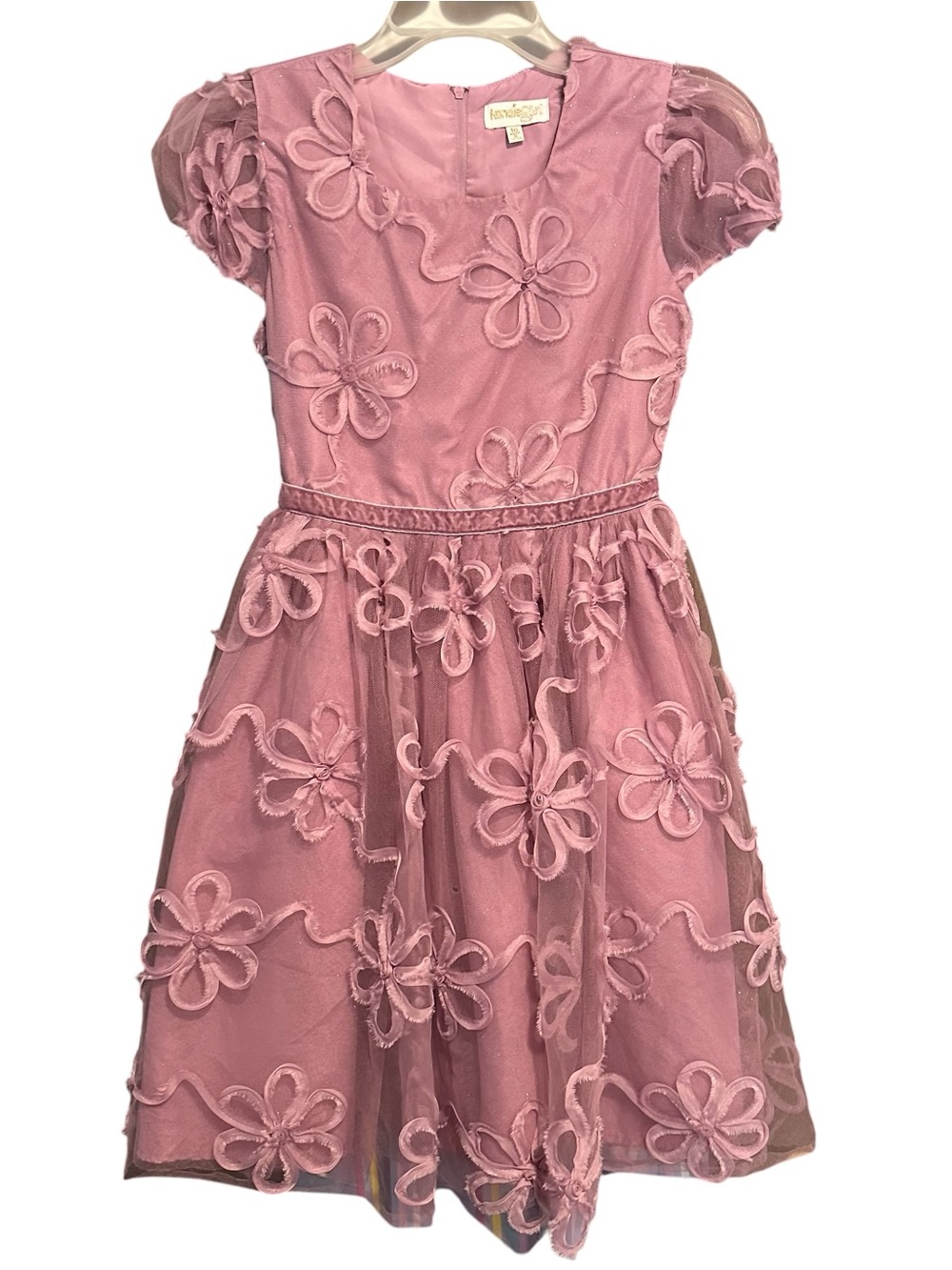 Kensie Girl mauve floral soutache mesh dress Girls 16